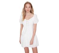 Trendyol Women's Mini Ruffle Hem Regular Dress, Ecru, 42 UK