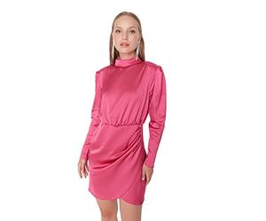 Trendyol Women's Mini Wrapover Regular fit Woven Dress, Pink, 34