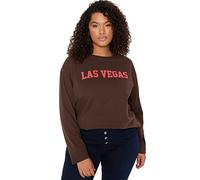 Trendyol Women's Printed Long Sleeve Regular Sweatshirt in Plus Size, Brown, 3XL
