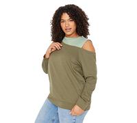 Trendyol Women's Regular fit Basic Crew neck Knit Plus Size Sweatshirt, Khaki, 3XL