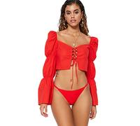 Trendyol Womens Regular Fit Basic Square Collar Woven Blouse Shirt, Cinnamon, 12 UK