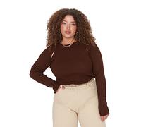 Trendyol Women's Regular fit Bodycon Crew Neck Woven Plus Size Jumper Sweatshirt, Brown, XXL