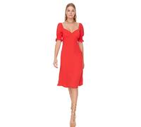 Trendyol Women's Shift Midi Basic Regular fit Woven Dress, Red, 12
