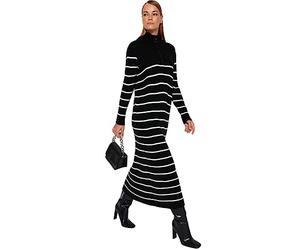 TRENDYOL Women's Shift Relaxed Fit Knitwear Modest Dress, Black, M