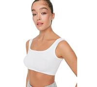 Trendyol Women's Sportswear Crop Square Collar Knit Sports Bra, White, X-Small