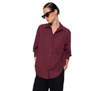 Trendyol Women's Straight Long Sleeve Plus Size Shirt, Dark Burgundy, 14