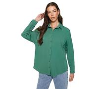 Trendyol Women's Straight Long Sleeve Plus Size Shirt, Khaki, 12