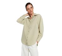 TRENDYOL Women's Straight Long Sleeve Plus Size Shirt Shirt, Light Khaki, 8 Plus