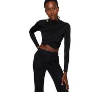 Trendyol Women's Straight Long Sleeve Slim Blouse, Black, XL