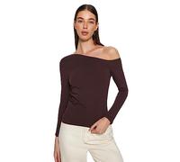Trendyol Women's Straight Long Sleeve Slim Blouse, Brown, XS