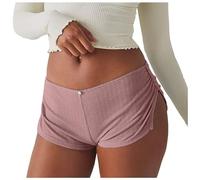 Trendyol Women's Stretch Trousers, Short Sizes, Women's Sexy Low Waist Micro Shorts, Side Slit, Stretch Pyjamas, Casual Shorts, Slim Pleated Bottom Shorts, Short for Sleeping Leisure Activities, pink,