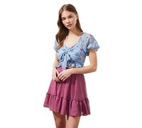 Trendyol Women Fitted Bodycon Sweetheart Woven Blouse,Blue,36