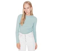 Trendyol Women's Trendyol Woman Fitted Bodycon Crew Neck Knit Blouse Shirt, Mint, M UK