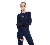 Trendyol Women's Trendyol Woman Sportswear Crop Standard Crew Neck Knit Blouse Shirt, Indigo, M UK