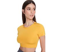 Trendyol Women's Trendyol Woman Sportswear Fitted Standard Crew Neck Knit Blouse Shirt, Apricot, XS UK