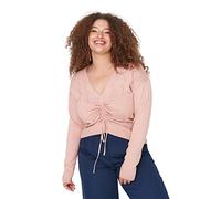 Trendyol Women's V Neck Ajouré Regular Plus Size Sweater Sweatshirt, Pink, 3XL