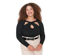 Trendyol Women's V Neck Plain Bodycon Plus Size Sweater Sweatshirt, Black, 4XL