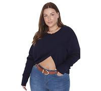 Trendyol Women's V-Neck Plain Regular Plus Size Sweater Sweatshirt, Navy Blue, 4XL