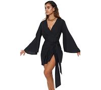 Trendyol Women's Woman Beachwear Mini Shift Regular fit Woven Dress, Black, UK 34