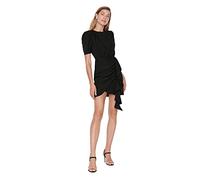 Trendyol Women's Woman Bodycone Scoop Neck Mini Shift Fitted Woven Dress, Black, UK 34