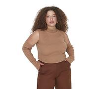 Trendyol Women's Woman Fitted Bodycon Crew Neck Knitwear Plus Size Blouse Shirt, Brown, 3XL