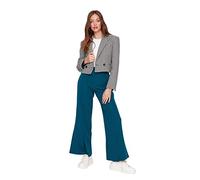 Trendyol Women's Woman High Waist Straight Pants, Teal, 38