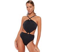 Trendyol Women's Woman Plain Knit Swimsuit Swimwear, Black, 10