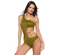Trendyol Women's Woman Plain Knit Swimsuit Swimwear, Khaki, 10