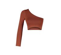 Trendyol Women's Woman Regular fit Basic Asymmetrical Collar Knit Blouse Slim, Brown, S