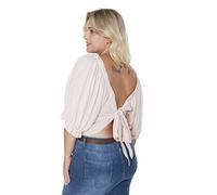 Trendyol Women's Woman Regular Standard Crew Neck Woven Plus Size Blouse Shirt, Powder, 50