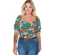 Trendyol Women's Woman Regular Standard Square Collar Woven Plus Size Blouse Shirt, Multi-Color, 46