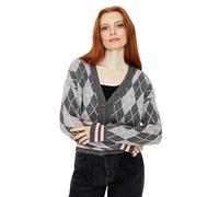 Trendyol Women's Woman Regular Standard V-Neck Knitwear Cardigan Sweater, Anthracite, S