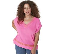 Trendyol Women's Woman Relaxed Standard V-Neck Knitwear Plus Size Sweater, Fuchsia, 4XL