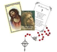 Trendzeen Precious Blood of Jesus Rosary with St Gertrude Prayer Card | Precious Blood Of Jesus Chaplet with Crucifix, Jesus Christ Crown of Thorns Picture Card, The Lords Prayer Card | 3 Items Set