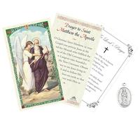 Trendzeen Saint Matthew Medal - Made in Italy Silver Oxidized St Matthew Medal, Laminated St Matthew Holy Card, The Lord’s Prayer Card - Saint Matthew Pendant and Card Devotional Set, Total 3 Items
