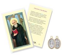 Trendzeen San Benito Medalla - Oracion De San Benito - 1 Inch Made in Italy Saint Benedict Medal, Spanish Saint Benedict Prayer Card - St Benedict Medal, Catholic Cards Set - 2 Items Total