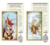 Trendzeen San Cristobal Oracion Tarjeta - Tarjeta de San Miguel Arcangel, Saint Christopher Medal, St Michael Medal - Spanish St Christopher Holy Card, St Michael Prayer Card, Medal Set - 4 Items