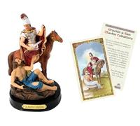 Trendzeen San Martin Caballero Statue - 5 Inch Saint Martin Statue for Home Decor, Altar - Catholic Card Set of 2 Items