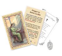 Trendzeen St Cecilia Medal - Pray for Us Saint Cecilia Medal, Laminated St Cecilia Prayer Card, Our Father Prayer Card - St. Cecilia Devotional Theme Set, Total 3 Items