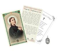 Trendzeen St Gemma Prayer Card - Laminated Saint Gemma Galgani Holy Card, Silver Tone Medal, The Lord’s Prayer Card - Made in Italy St Gemma Galgani Prayer Card Set - Total 3 Items