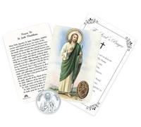 Trendzeen St Jude Prayer Card - Laminated St Judas Card, Silver Tone Pocket Token, The Lord's Prayer Card - Made in Italy St Jude Holy Card Set for Daily Prayer and Reflection - Total 3 Items
