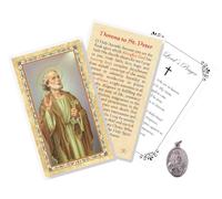 Trendzeen St Peter Medal - Silver Oxidized Saint Peter Medal and Saint Paul Medal on the reverse, Laminated Novena St Peter Card, Our Father Prayer Card - St. Peter Devotional Set, Total 3 Items
