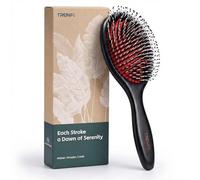 TRENFI Dual-Action Hair Brush | First-Cut Boar & Nylon Bristles for Deep Detangling & Natural Luster | Luxury Care Brush in Midnight Black