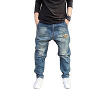 TRENIS Mens Jeans Casual Joggers Plus Size Hip Hop Harem Denim Pants Camouflage Patchwork Trousers Blue Color Male Clothes (Color : Blue, Size : 28)