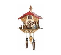 Trenkle Quartz Cuckoo Clock Black Forest house with moving Black Forest woman and mill wheel, with music TU 4215 QM