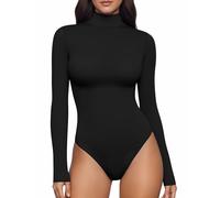 TRENLIVER Womens Long Sleeve Body Suits Mock Turtleneck Thong Bodysuits Shirts Trendy Fall Going Out Tops Y2K 2025, A Black, Small