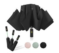 Trenovo Reverse Comapct Easy Folding Automatic Umbrella for Rain, Anti-rebound Folds, Windproof Inverted Umbrellas for Travel, Commute, Daily Use-Black