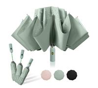Trenovo Reverse Comapct Easy Folding Automatic Umbrella for Rain, Anti-rebound Folds, Windproof Inverted Umbrellas for Travel, Commute, Daily Use-Light green