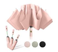 Trenovo Reverse Comapct Easy Folding Automatic Umbrella for Rain, Anti-rebound Folds, Windproof Inverted Umbrellas for Travel, Commute, Daily Use-Pink
