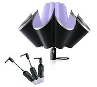 Trenovo Reverse Folding Umbrella Multi-Section Telescopic Anti-rebound Design, with Reflective Strips, Windproof & UV Protection Automatic Inverted Umbrellas for Travel, Commute, Daily Use-Purple
